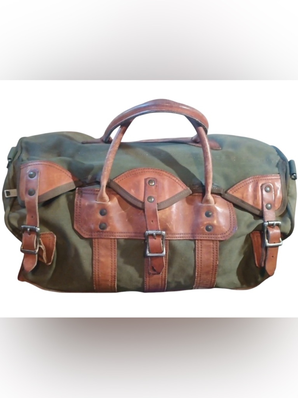 Orvis Olive Green Canvas Duffel with Brown Leather Trim